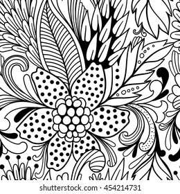 Monochrome seamless floral vector pattern