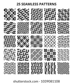 Monochrome seamless geometric patterns. Abstract fractal geometrical line vector repetitive borders. Seamless pattern monochrome background collection ilustration