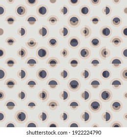 Monochrome seamless geometric vector pattern with layered circles and semicircles on light background. Modern stylish texture for wallpaper, interior and fashion fabrics. 