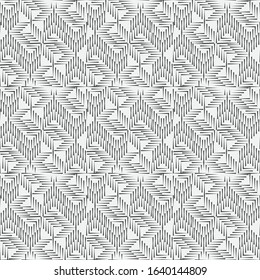 Monochrome seamless geometrical model. Dashed line. An abstract prerequisite of the grayscale image with thin diamond-shaped lines. Vector element of graphic design.