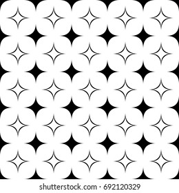 Monochrome seamless geometrical star pattern - vector background graphic from curved shapes