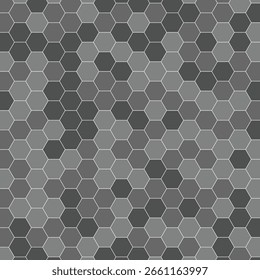 Monochrome Seamless Hexagon Tile Background – Dark Geometric Pattern for Modern Designs, Flooring, Wall Art, Industrial Decor, and Tech Style Projects – Editable Vector Design File.