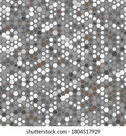 Monochrome seamless honey pattern with halftone filled hex cells in linear style. Hexagonal endless texture desig for business or textile print