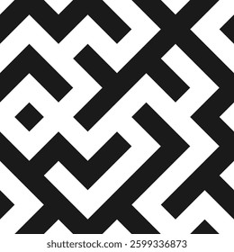 Monochrome Seamless maze pattern. Black and white Abstract geometric Labyrinth Background. Perfect for textile design, wallpaper, packaging, wrapping paper, cover, interior Design
