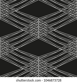 Monochrome seamless mesh background. Abstract intersecting linear pattern.