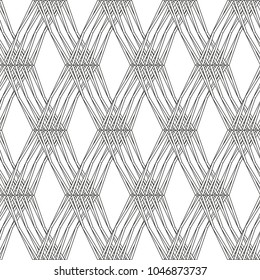  Monochrome seamless mesh background. Abstract intersecting linear pattern.