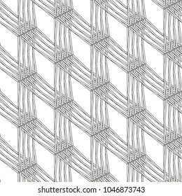  Monochrome seamless mesh background. Abstract intersecting linear pattern.