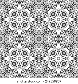 Monochrome seamless pattern with abstract floral ornament