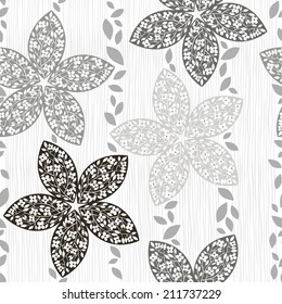Monochrome seamless pattern of abstract flowers.