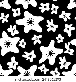 Patrón monocromo sin fisuras con flores abstractas. Estampado perfecto para camiseta, papel, textil y tela. Ilustración vectorial dibujada a mano