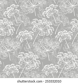 Monochrome seamless pattern of abstract flowers. Hand-drawn floral background.