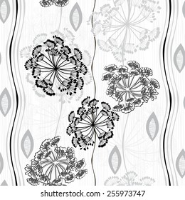 Monochrome seamless pattern of abstract flowers. Hand-drawn floral background.