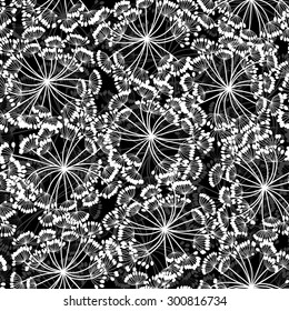 Monochrome seamless pattern of abstract flowers. Hand-drawn floral background.