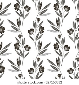 Monochrome  seamless pattern of abstract flowers. Floral vector illustration on a white background.