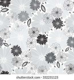 Monochrome  seamless pattern of abstract flowers. Floral vector illustration on a white background.