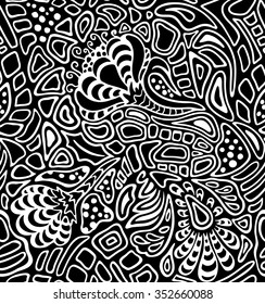 monochrome seamless pattern with abstract flowers and leaves. Stylish design for packaging, postcards, covers, tissue framework