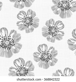 Monochrome seamless pattern of abstract flowers. Hand-drawn floral background.