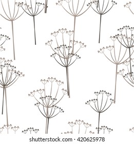 Monochrome seamless pattern of abstract flowers. Hand-drawn floral background.