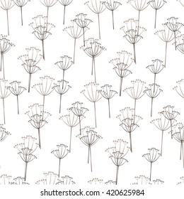 Monochrome seamless pattern of abstract flowers. Hand-drawn floral background.