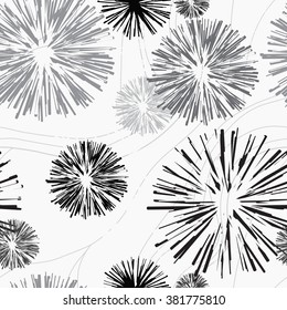 Monochrome seamless pattern with abstract fluffy flowers