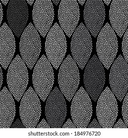 Monochrome seamless pattern of abstract leaves.