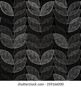 Padrão monocromático sem emenda de folhas abstratas.