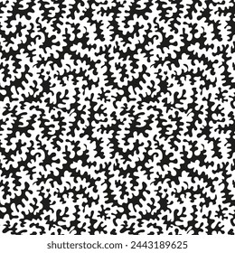 Monochrome seamless pattern with abstract wavy vermicular lines. Black and white curvy coral like shapes texture.