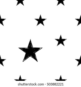 Monochrome seamless pattern with american star. Royal signs in style of fashion illustration. Black and white vector background