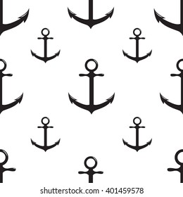 Monochrome seamless pattern with anchor on white background. Vector illustration.