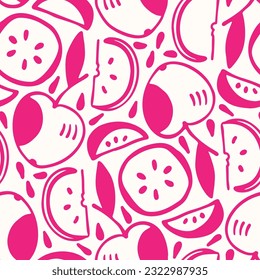 Monochrome seamless pattern with apples. Vector illustration in doodle style.