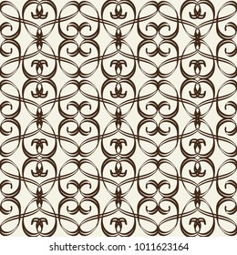 Monochrome seamless pattern in arabesque style formed by stripe twisted ribbons on white background flat vector illustration