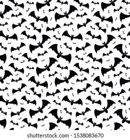 Monochrome seamless pattern with bats on a white background. Halloween decoration.
