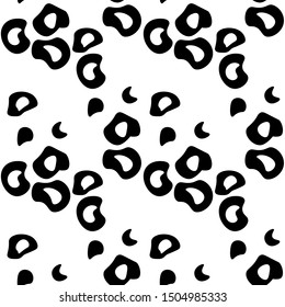 Monochrome seamless pattern. Black abstract liquid flat splashes on white. Background can be printed on textile, wallpaper, wrapping paper, greeting cards, children's goods etc. Vector illustration