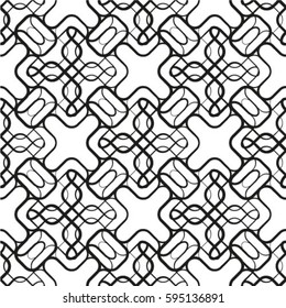 Monochrome seamless pattern, black chaotic spots, dotted lines stroke. Abstract endless texture. Design element for fabric, prints, cloth, textile, wrapping, decoration.