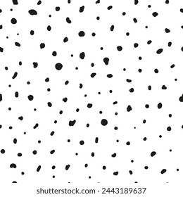 Monochrome seamless pattern with black doodle dots. Random grunge spots texture.
