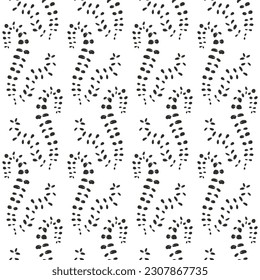 Monochrome seamless pattern with black leaves silhouettes on white background