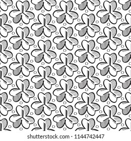 Monochrome seamless pattern with black repeating elegant leaves on white background vector illustration