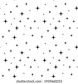 Monochrome seamless pattern with black stars on white background. Stock vector illustration.