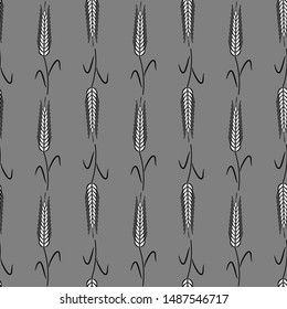 Monochrome seamless pattern of black and white cereals, on a gray background. Great for decorating fabrics, textiles, gift wrapping design, any printed materials, including advertising. 