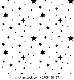 Monochrome seamless pattern with black and white stars on white background. Stock vector illustration.