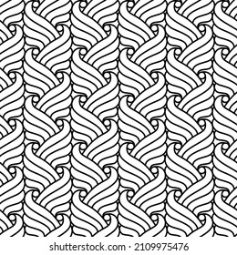 Patrón monocromo sin fisuras. Ornamento blanco y negro inspirado por el Zentangle. A partir de los rizos dibujados a mano estilo doodle. Libro de Colores para adultos y niños. Ilustración vectorial.