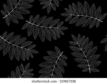 Monochrome seamless pattern. Black and white leaves background. 