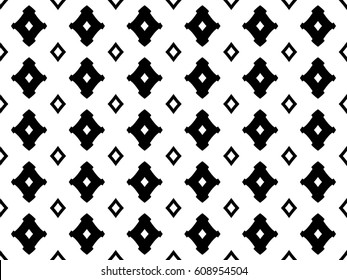 Monochrome seamless pattern, black & white geometric texture with simple figures, rhombuses. Abstract vector endless background, repeat tiles. Luxury design element for prints, decoration, textile 