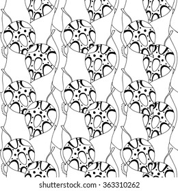 Monochrome seamless pattern with branches and leaves. Vector illustration. Hand drawn sketch.
