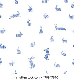 Monochrome seamless pattern with bunnies in lines