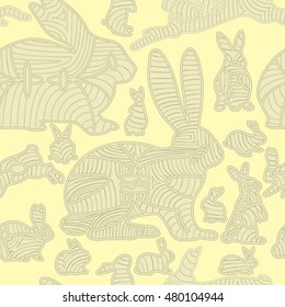Monochrome seamless pattern with bunnies in lines