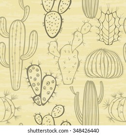 Monochrome seamless pattern with cactus. Vector illustration.