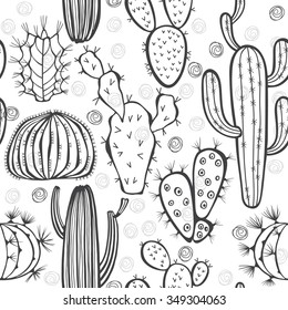 Monochrome seamless pattern with cactus. Vector illustration.