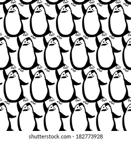 Monochrome seamless pattern with cartoon penguins.Kids vector background.  