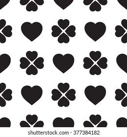 Monochrome seamless pattern with clover leaves, the symbol of St. Patrick's Day in Ireland. Texture for scrapbooking, wrapping paper, textiles, home decor, 